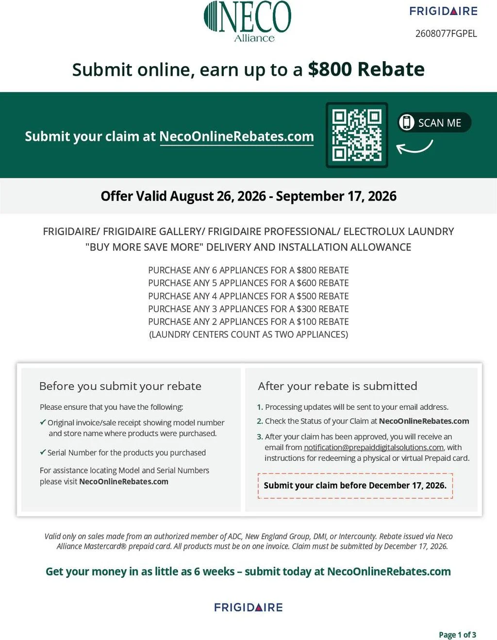 Frigidaire - Frigidaire Gallery - Frigidaire Professional - Electrolux Buy More Save More Delivery and Installation Allowance
