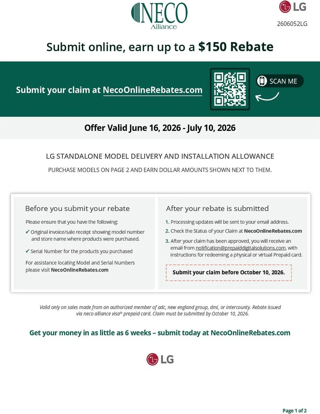 LG Appliances Standalone Model Delivery and Installation Allowance