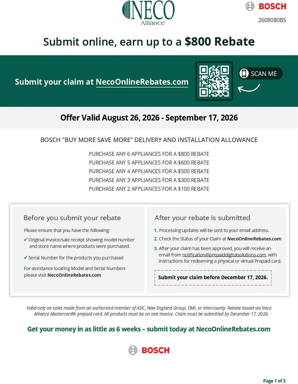 Bosch Buy More Save More Delivery and Installation Allowance