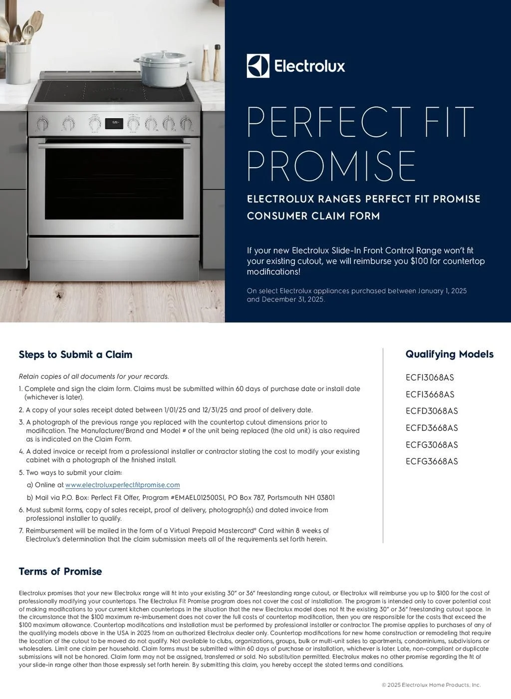Electrolux Range Perfect Fit Promise Rebate